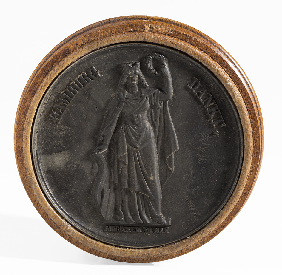 Bronzen gedenkpenning brand Hamburg 1842